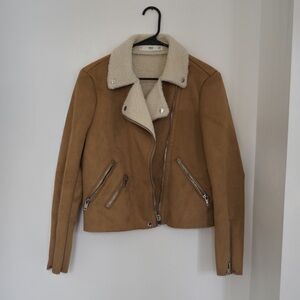 Tan Suede Women's Jacket with Shearling Collar